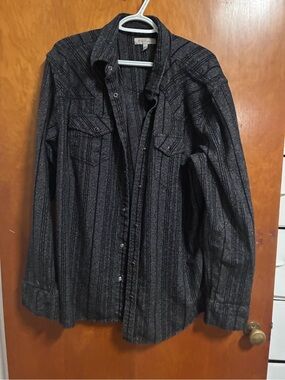 Men's Black Striped Button-Up Jacket blue ranchwear